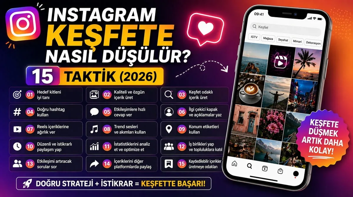 Instagram Keşfete Nasıl Düşülür? 15 Taktik (2026)