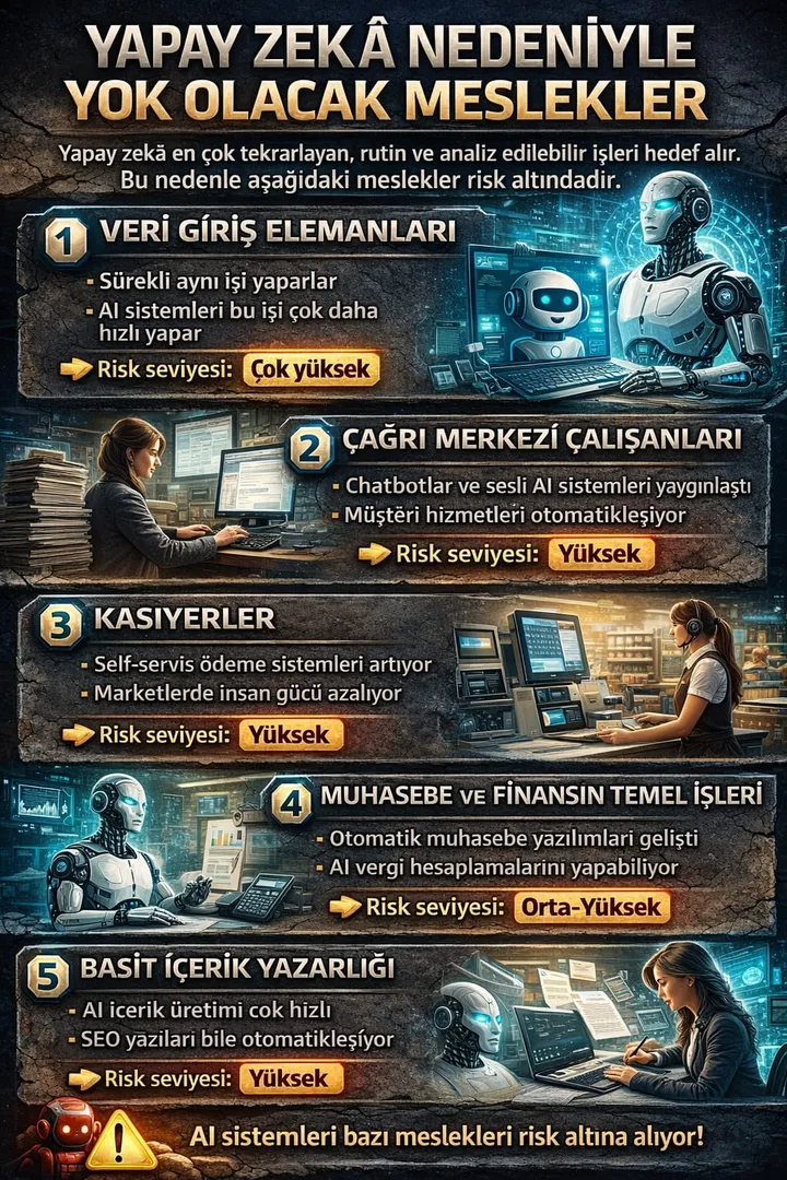 Yapay Zekâ Nedeniyle Yok Olacak Meslekler – Risk Altındaki İşler